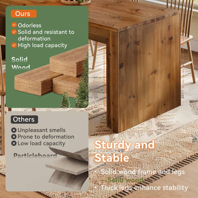 79 Inch Solid Wood Farmhouse Dining Table for 6/8/10, Rectangular Kitchen Dining Room Furniture - 78.74" L x 27.56" W x 29.52" H