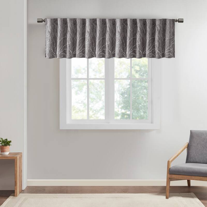 Madison Park Eliza Faux Silk Embroidered Window Valance - 50 x 18" - Grey