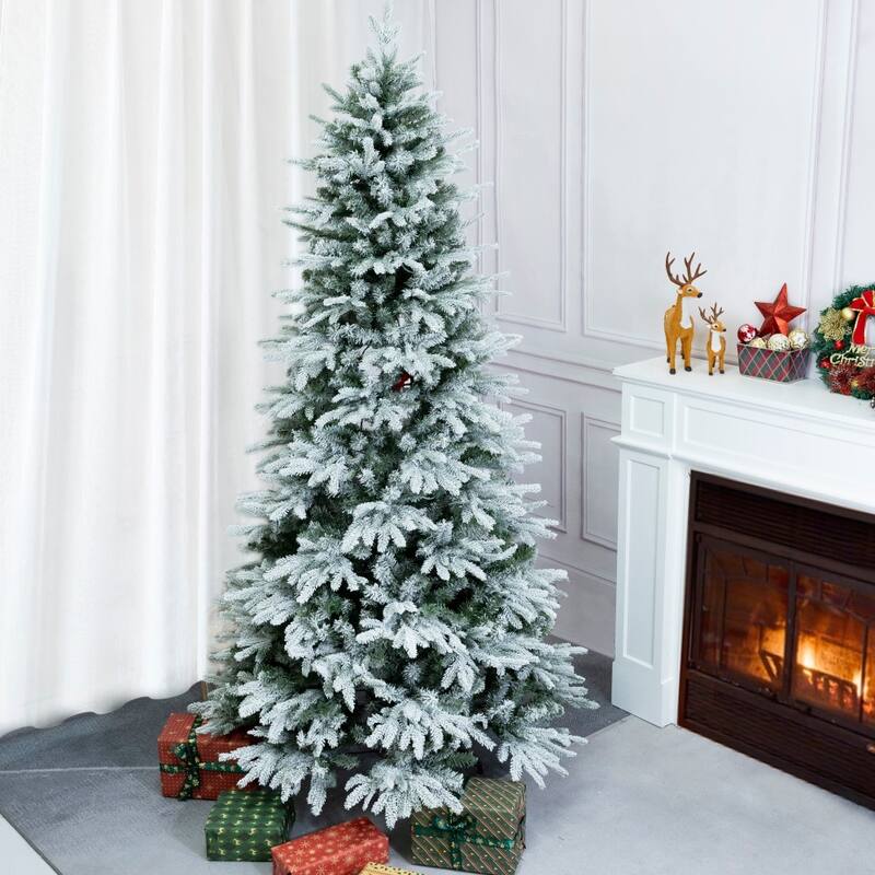 6/7FT Flocked Layered Christmas Tree for Indoor & Outdoor Holiday Decor