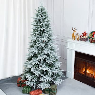 6/7FT Flocked Layered Christmas Tree for Indoor & Outdoor Holiday Decor