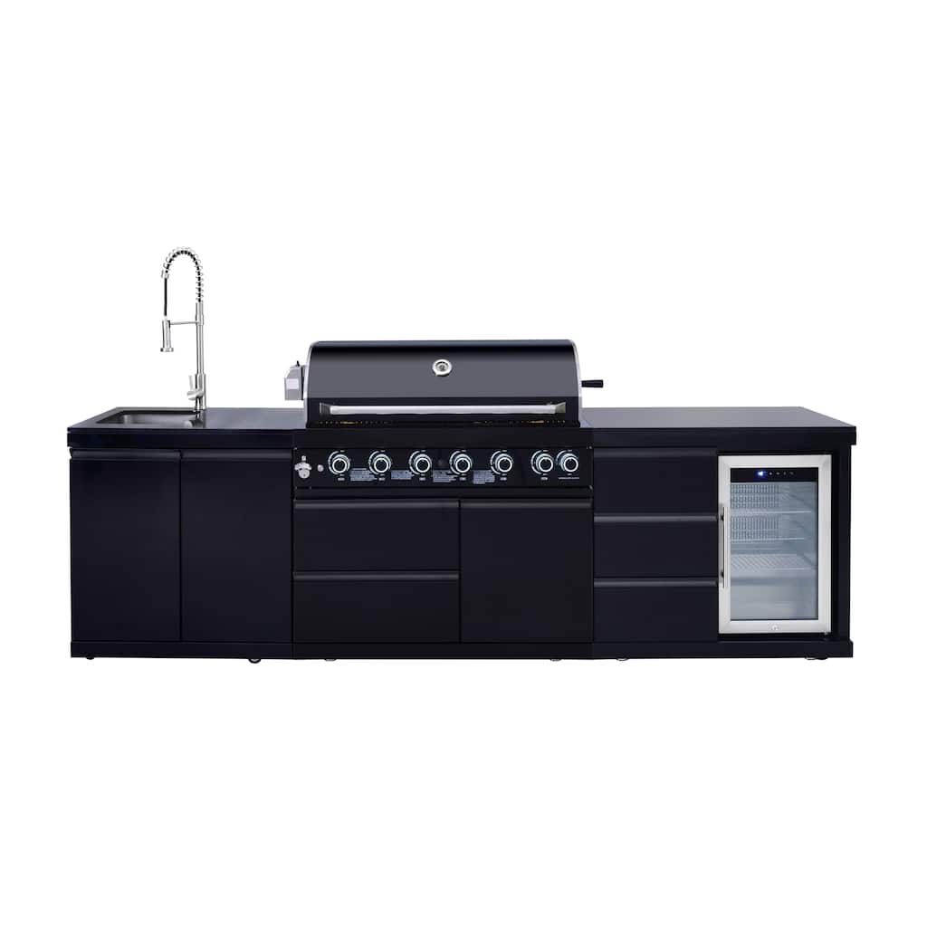 GDFStudio Viremont Stainless Steel Outdoor Kitchen Island Grill with 6 Burners, Refrigerator and Rotisserie