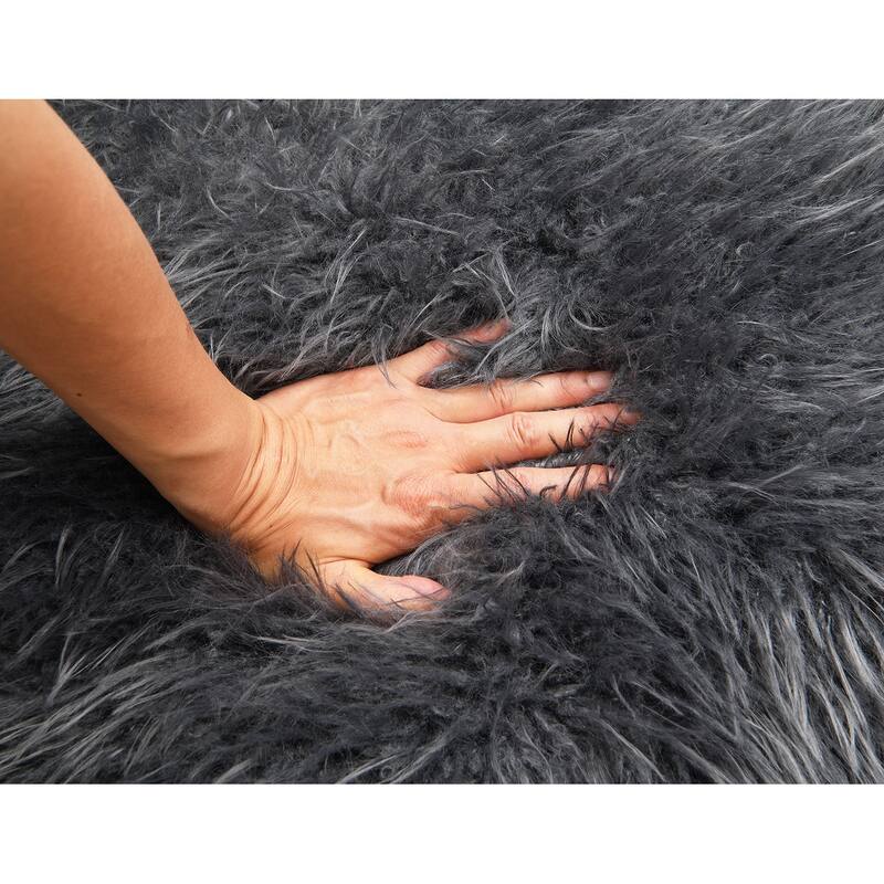 1pc Accent Chair Raked Wooden Arms Tight Back And Seat Soft Faux Fur Contemporary Living Room Furniture