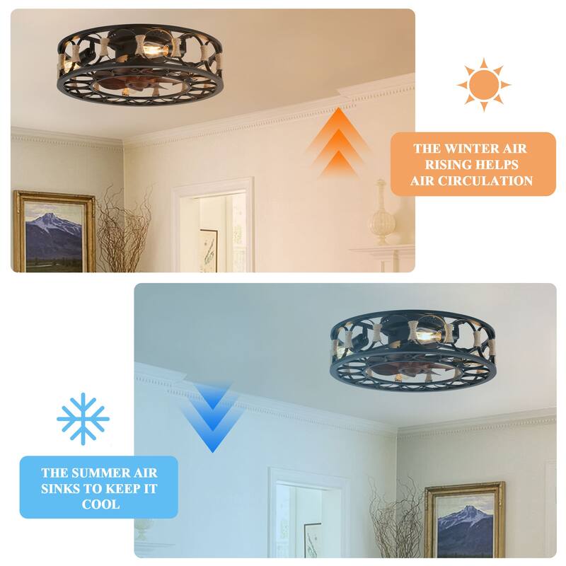 20" Modern Black Low Profile Ceiling Fan with Dimmable LED Lights and Remote,6-Speed Reversible Fan - 19.7inch