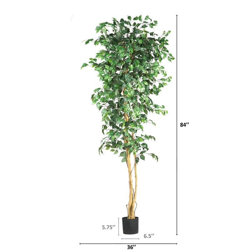 7’ Ficus Silk Artificial Tree in Black Pot