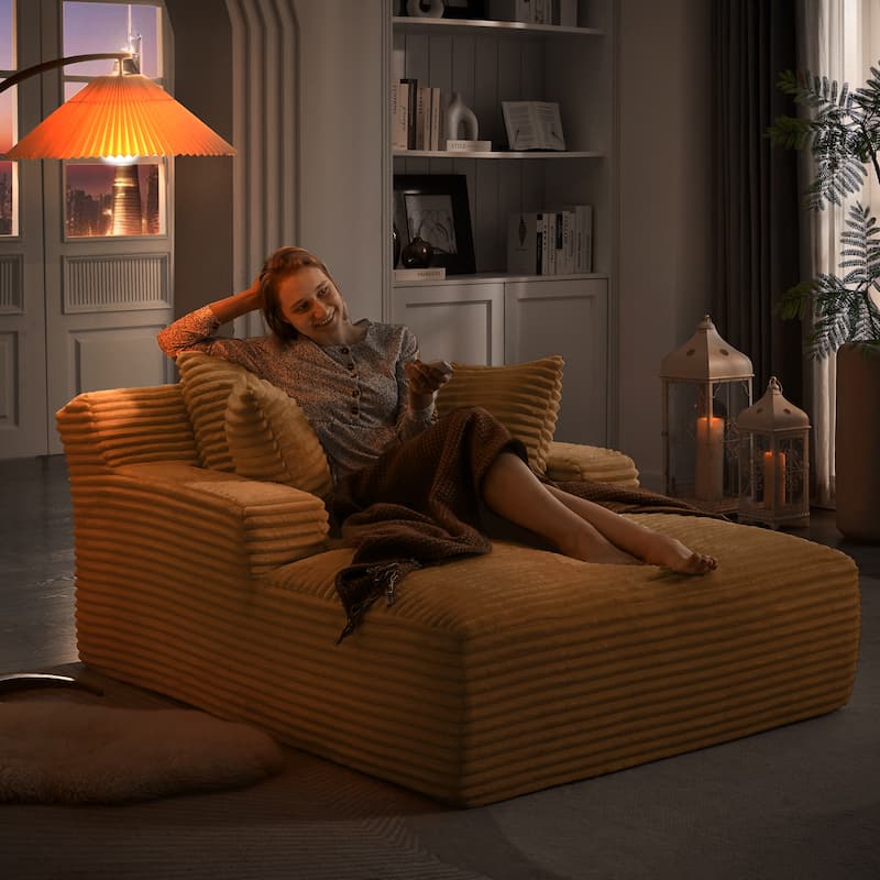 Oversized Corduroy Chaise Lounge Chair, Floor Sleeper Sofa with Pillow, No Assembly Required