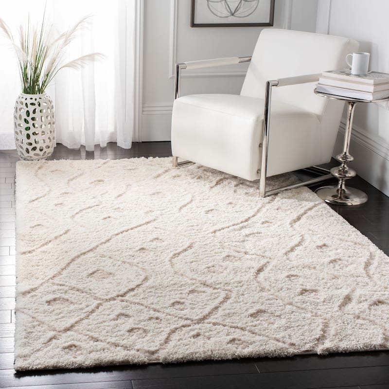 SAFAVIEH Sparta Shag Zona 1.2-inch Thick Rug - 4' x 6' - Ivory/Beige