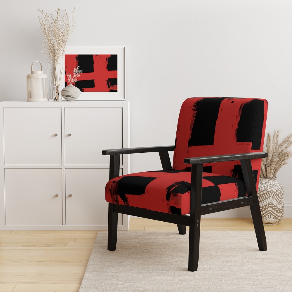 Designart "Black & White Crossing Paths II" Upholstered Abstract Accent Chair - Modern Arm Chair For Living Room