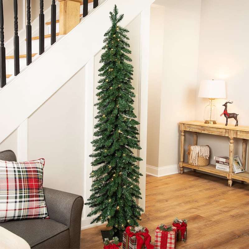 Pre-Lit Pencil Alpine Artificial Christmas Tree - 6' - Clear Lights - 6 Foot