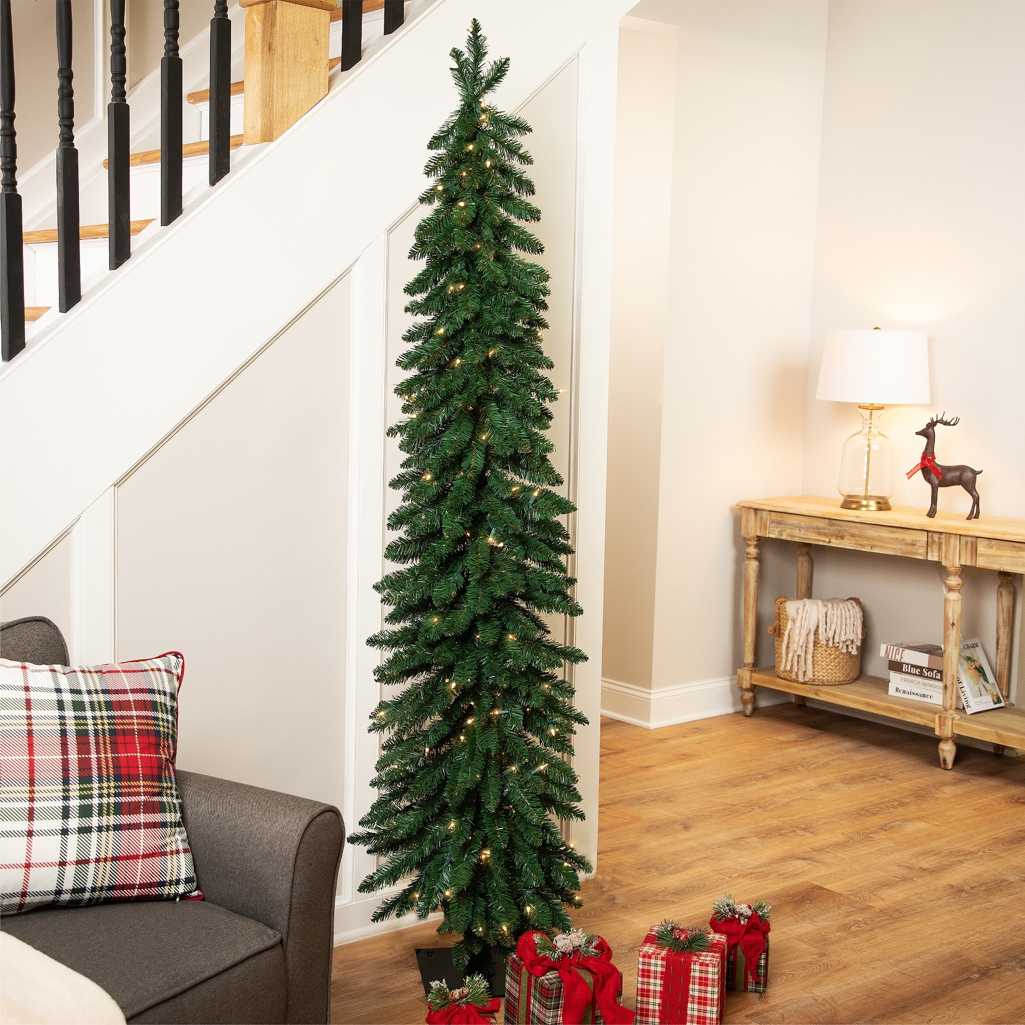 Pre-Lit Pencil Alpine Artificial Christmas Tree - 6' - Clear Lights - 6 Foot
