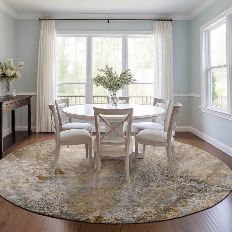 Machine Washable Indoor/ Outdoor Abstract Watercolor Chantille Rug - Brown - 8' x 8'