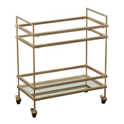 Modern Style Iron Bar Cart with 2 Mirrored Shelves