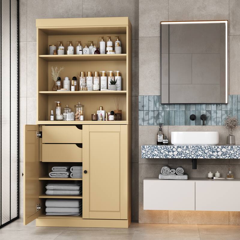 100% Solid Wood 32" Bathroom Cabinet with Optional Doors, 2-Drawers by Palace Imports - Yellow - 2 Solid Doors