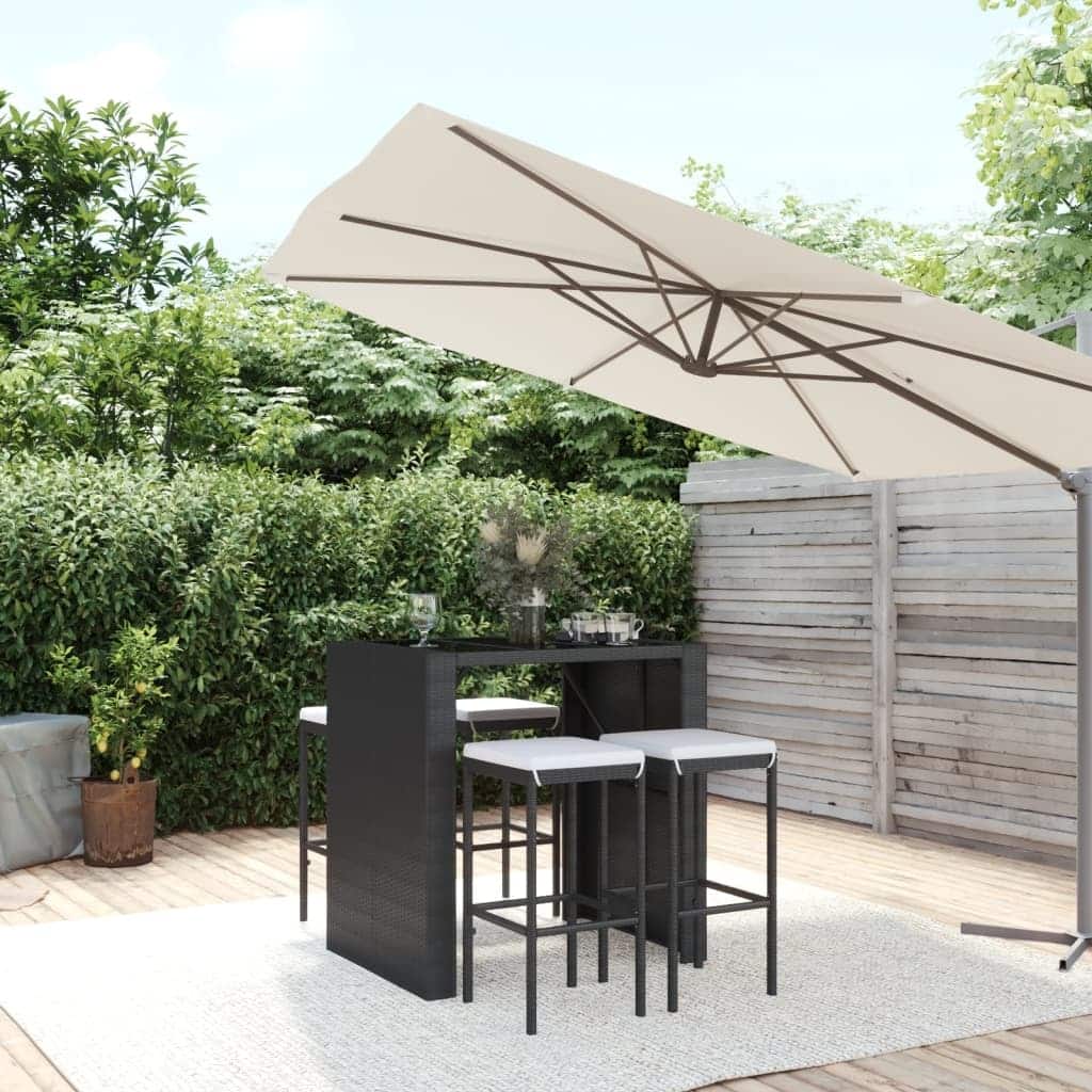 vidaXL 5 Piece Patio Bar Set with Cushions Black Poly Rattan - 15" x 15" x 29.9"