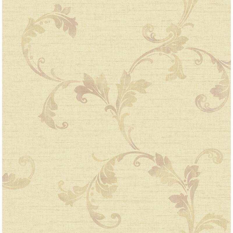 Seabrook Designs Corby Scroll Unpasted Wallpaper - 20.5 in. W x 33 ft. L - Metallic Beige & Mauve