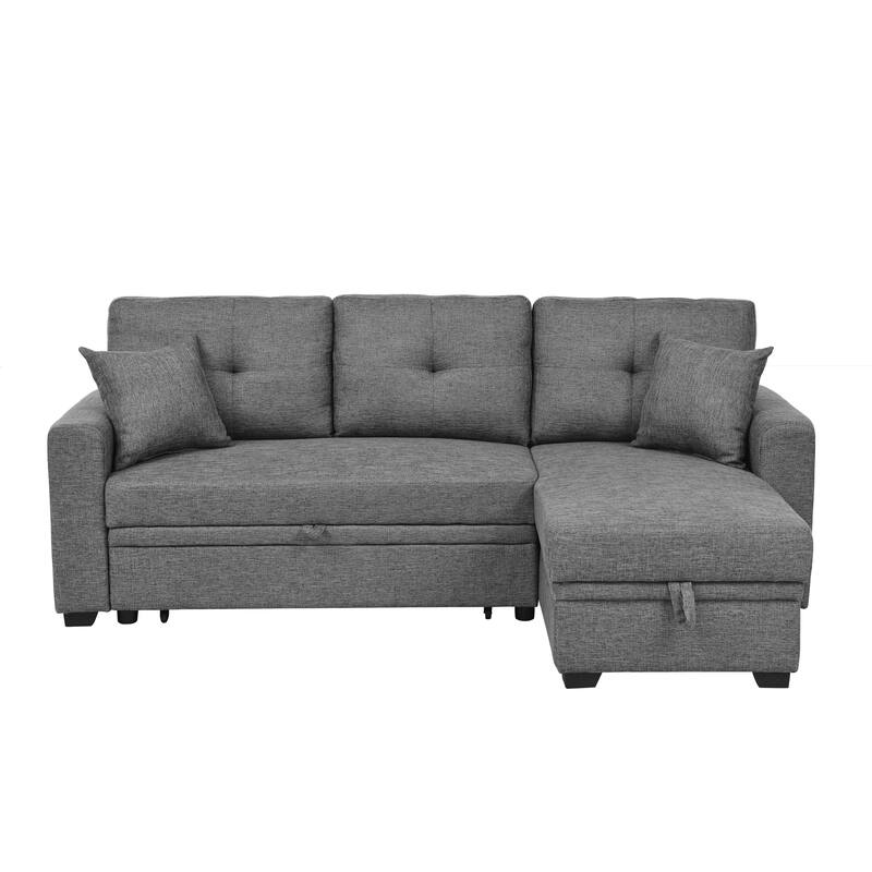 Polyester Upholstered Sleeper Sofa with Chaise and Storage 84 Inch Wide