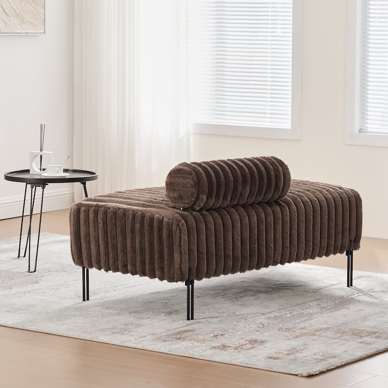 49.6"W Upholstered Mini Loveseat with Metal Legs, 2-Seater Small Sofa Ottoman Footrest with Adjustable Back