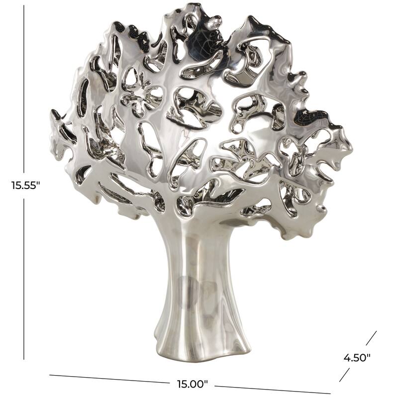 Ceramic Glossy Tree Decorative Sculpture with Abstract Cutouts - Silver or Gold