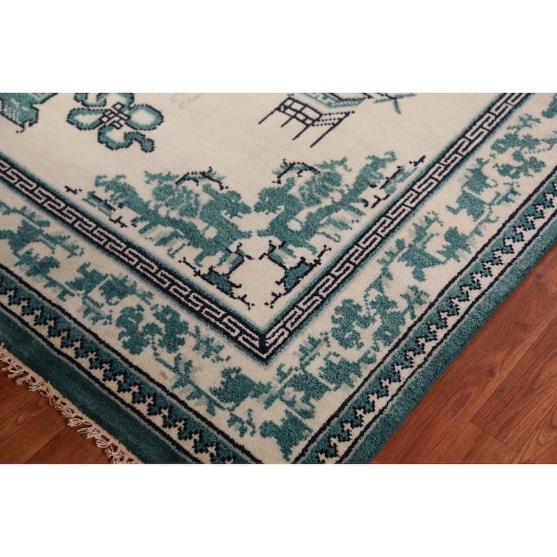 Art Deco Oriental Square Rug Handmade Wool Carpet - 8'1" x 7'11"