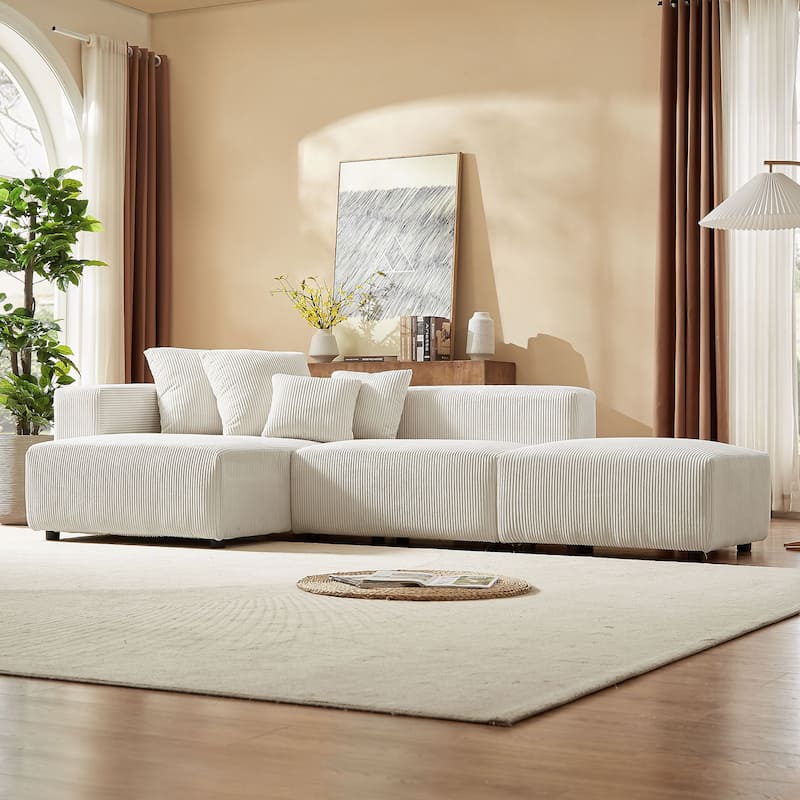 Soft Corduroy Sectional Modular Sofa Set, Small L-Shaped Chaise Couch for Living Room and Apartment and Office