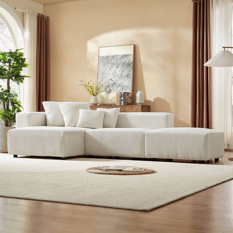 Soft Corduroy L-Shaped Sectional Modular Sofa Set, Beige, for Small Spaces