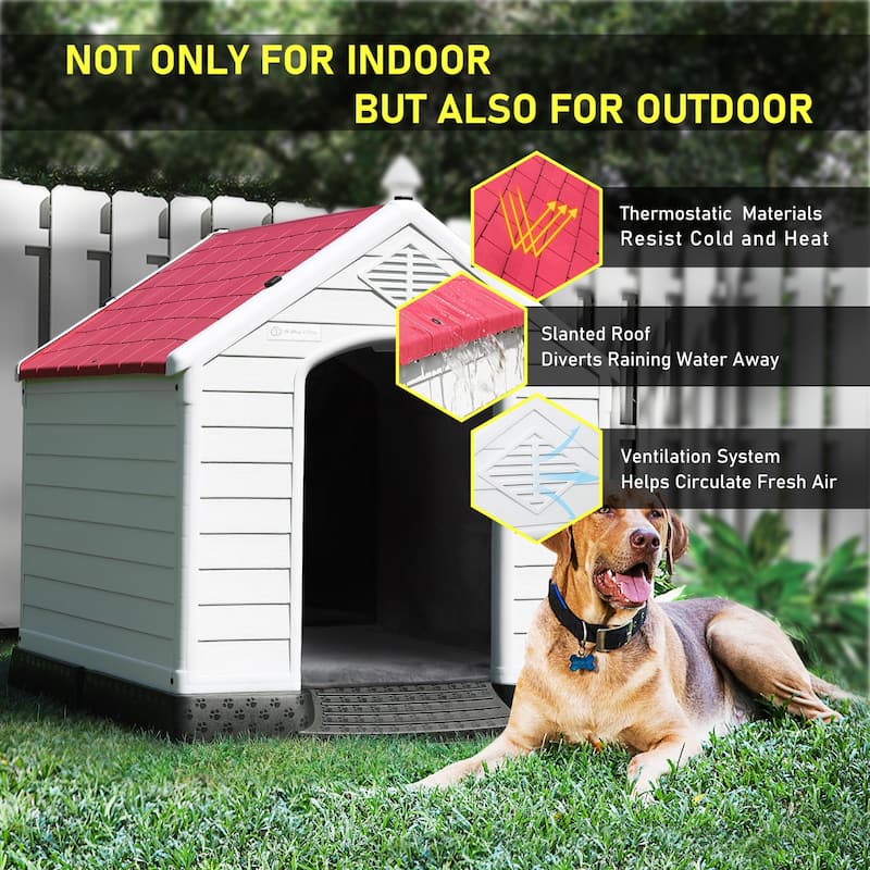 BOSSIN Insulated & Waterproof Dog House, Indoor/Outdoor Puppy Shelter with Elevated Floor & Liner for All Size Dogs