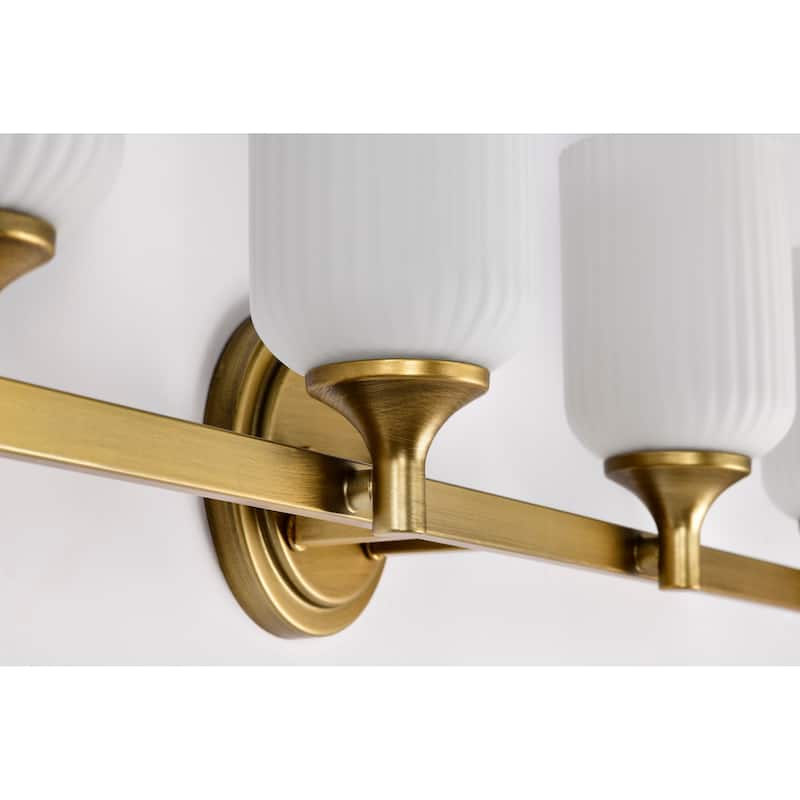 Solara 4 Light Vanity Natural Brass Finish Frosted Ribbed Glass - Natural Brass