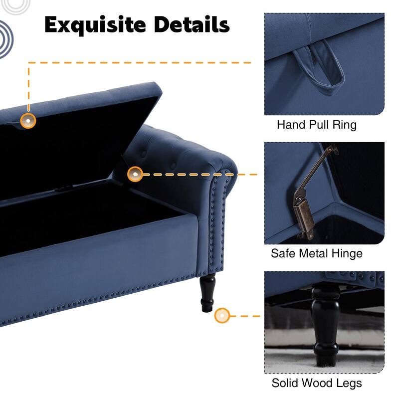 67" Velvet Tufted Storage Bench for Bedroom End of Bed with Roll Arms