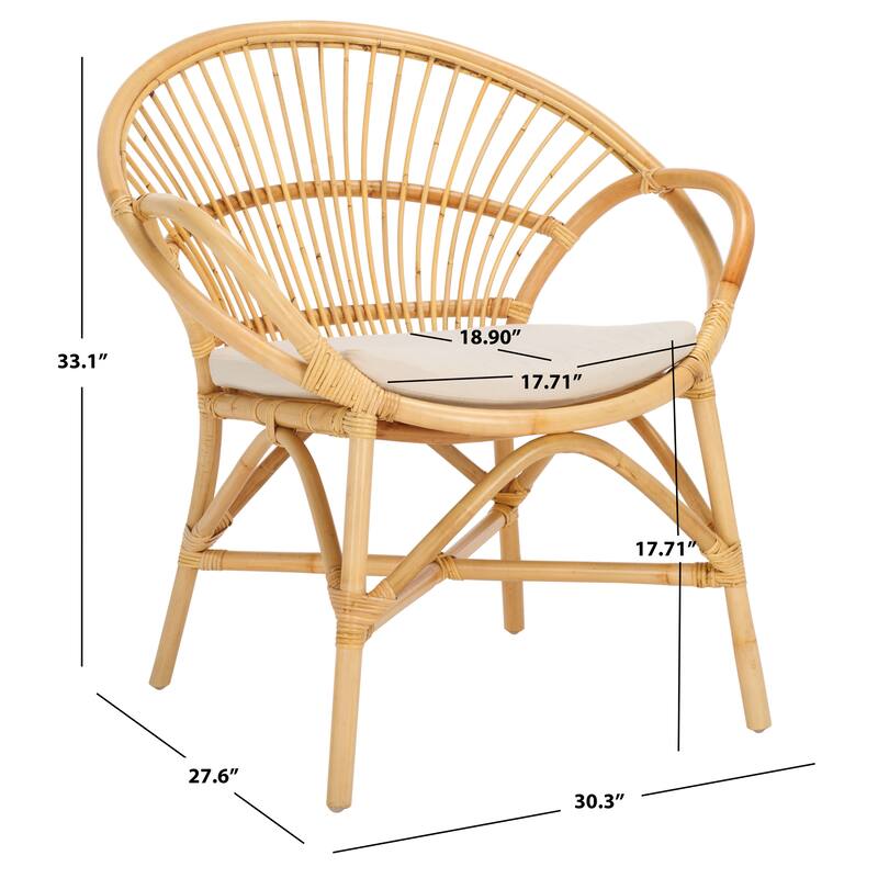 SAFAVIEH Cosette Boho Coastal Solid Wood Accent Chair with Cushion - 30"W x 28"D x 33"H