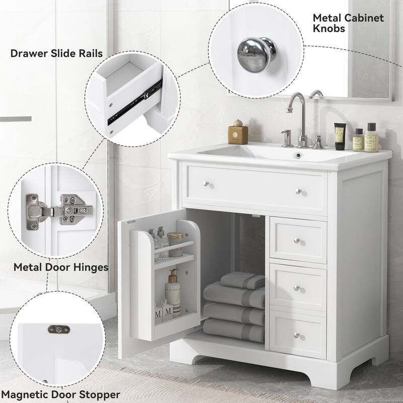 30" Freestanding Bathroom Vanity with Sink, Cabinet & Two Drawers, Water-Resistant Painted Finish