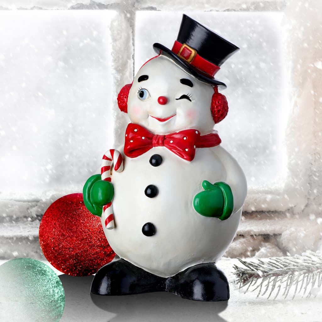 12" Resin Standing Winking Jolly Snowman