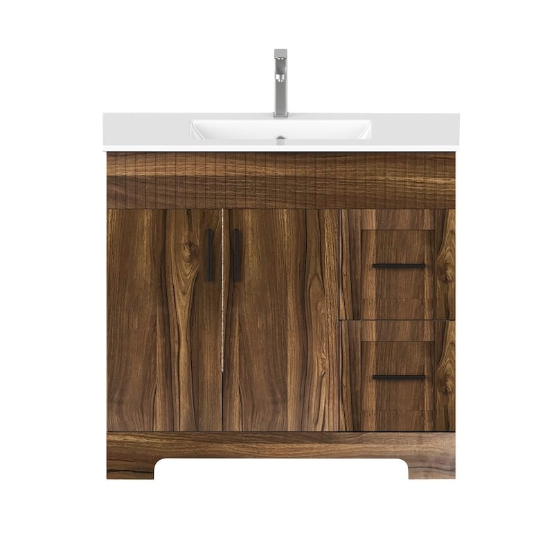 EROMMY Bathroom Vanity with Sink and Faucet, Freestanding Vanity Cabinet with Drawers & Doors, White Ceramic Top