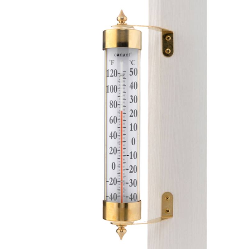 15" Gold and White Glass Tube Window Thermometer