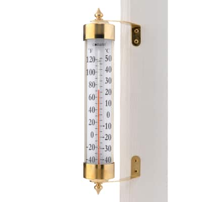 15" Gold and White Glass Tube Window Thermometer