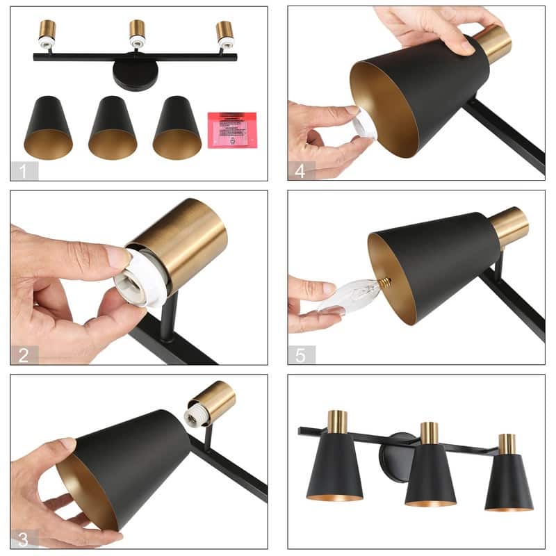 Modern 3-light Dome Dimmable Bathroom Vanity Lights Farmhouse Black Metal Cone Wall Sconces
