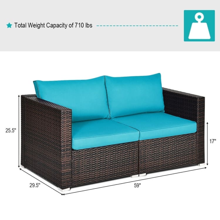 2PCS Patio Rattan Sectional Conversation Sofa Set - 29.5" x 29.5" x 25.5" (L x W x H)
