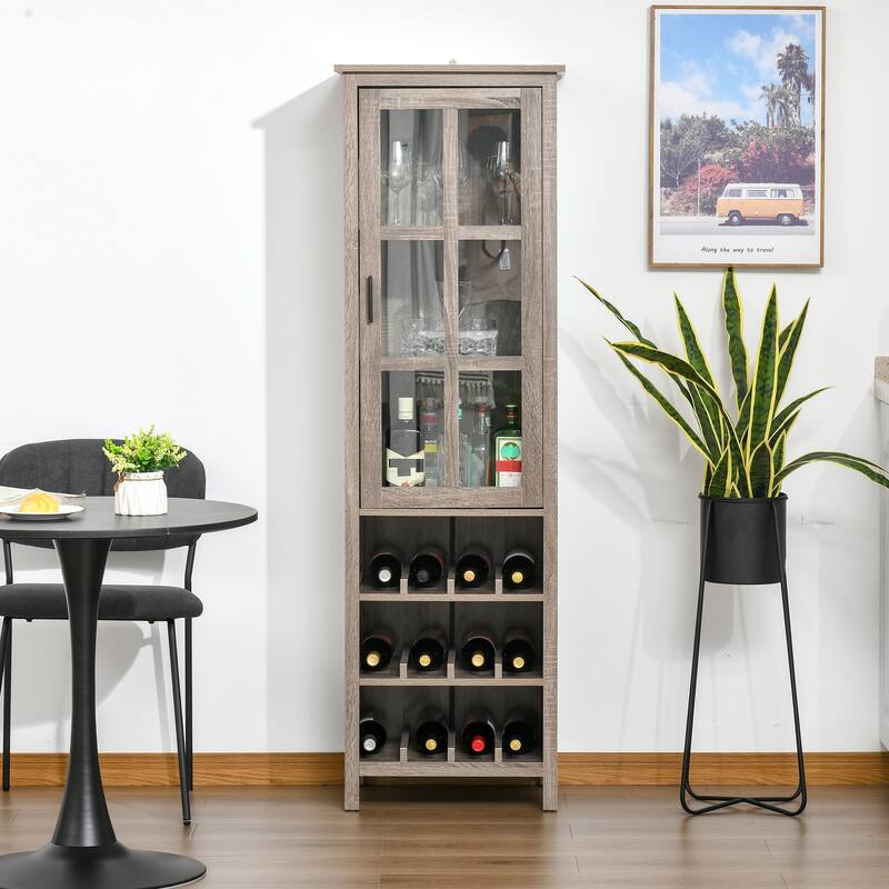 HOMCOM Wine Cabinet Bar Display Cupboard with Glass Door and 3 Storage Compartment for Home Bar - N/A