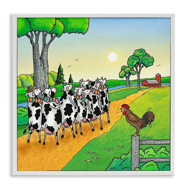 Stupell Funny Cows Come Home Framed Giclee Art Design By Roger Straub - 24 x 24 - White