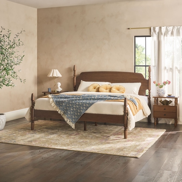 Walker Edison Spindle King Bed with 2-Drawer Nightstands Bedroom