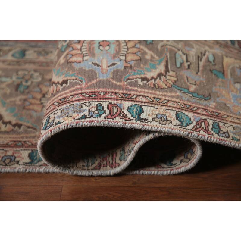 Hand Knotted Oriental 100% Wool Carpet Traditional Floral Pink Mashad Area Rug - 12' 9'' X 9' 4''