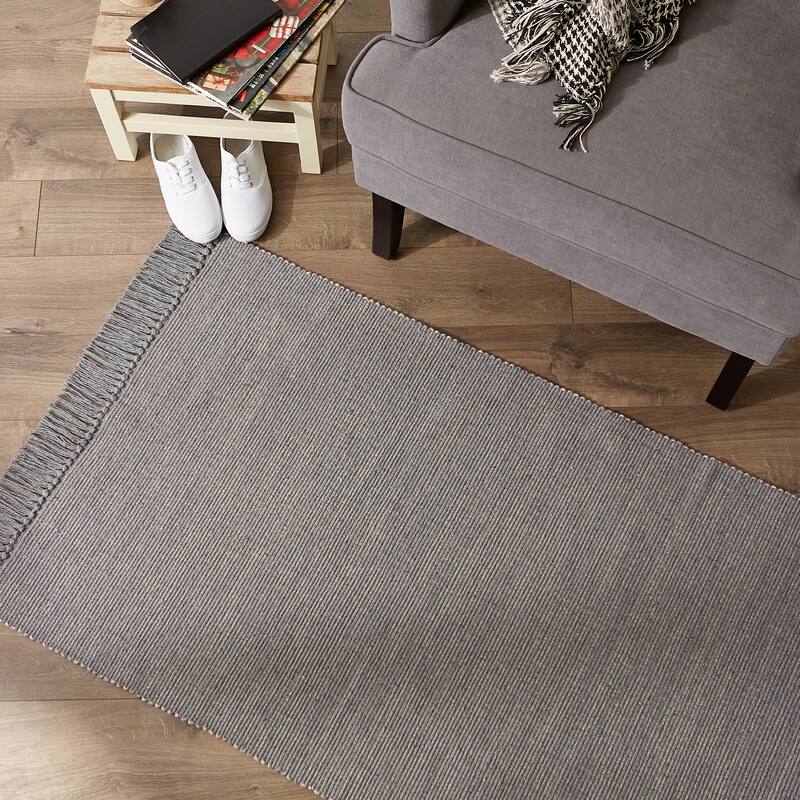 DII Gray and Off White 2-Tone Ribbed Rug 2x3 Ft - 24.0 In. L X 36.0 In. W X 0.2 In. H