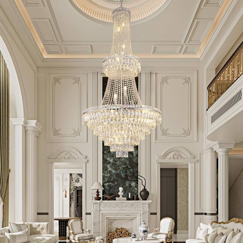KAYLA High Ceiling Chandelier 13-Light Gold Modern Crystal Chandeliers Pendant Light Foyer Chandelier Fixtures