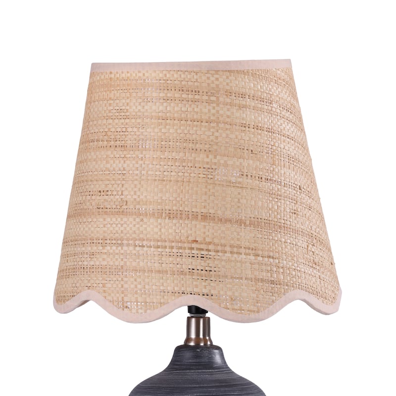 2 Pack Rustic Ceramic Accent Table Lamp with Raffia Shade