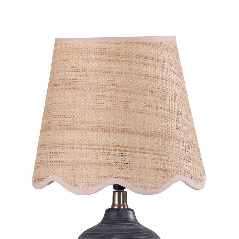 Rustic Ceramic Accent Table Lamp with Raffia Shade