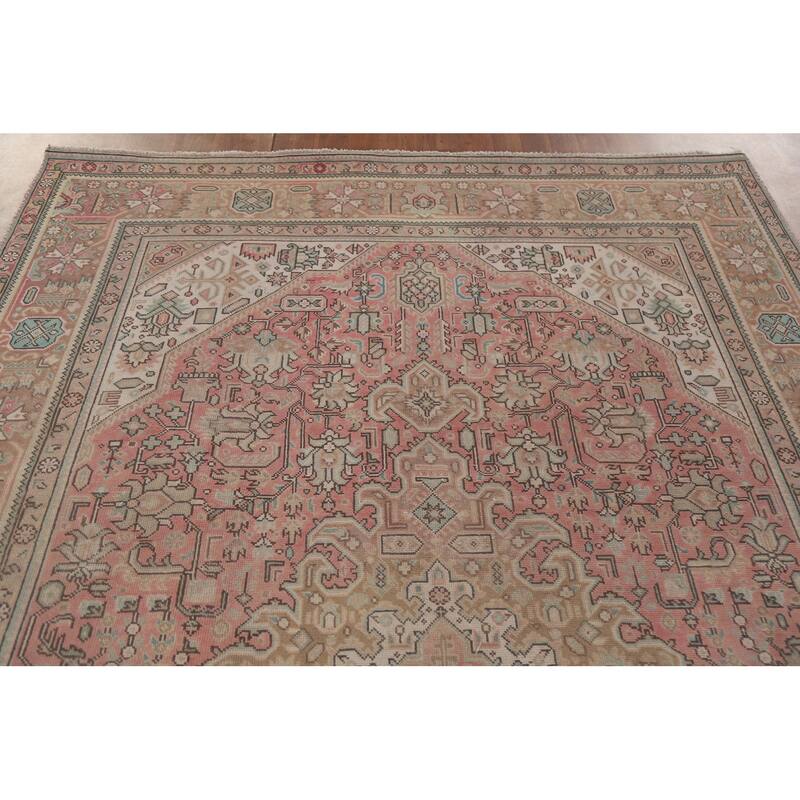 Hand Knotted Oriental 100% Wool Carpet Traditional Medallion Pink Tabriz Area Rug - 9' 4'' X 6' 5''