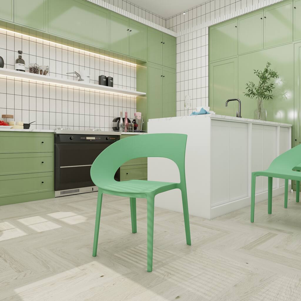 Haze Green Polypropylene Single-Side Chair - One-Piece Design for Indoor & Outdoor Use,terraces and other scenarios (Set of 4)