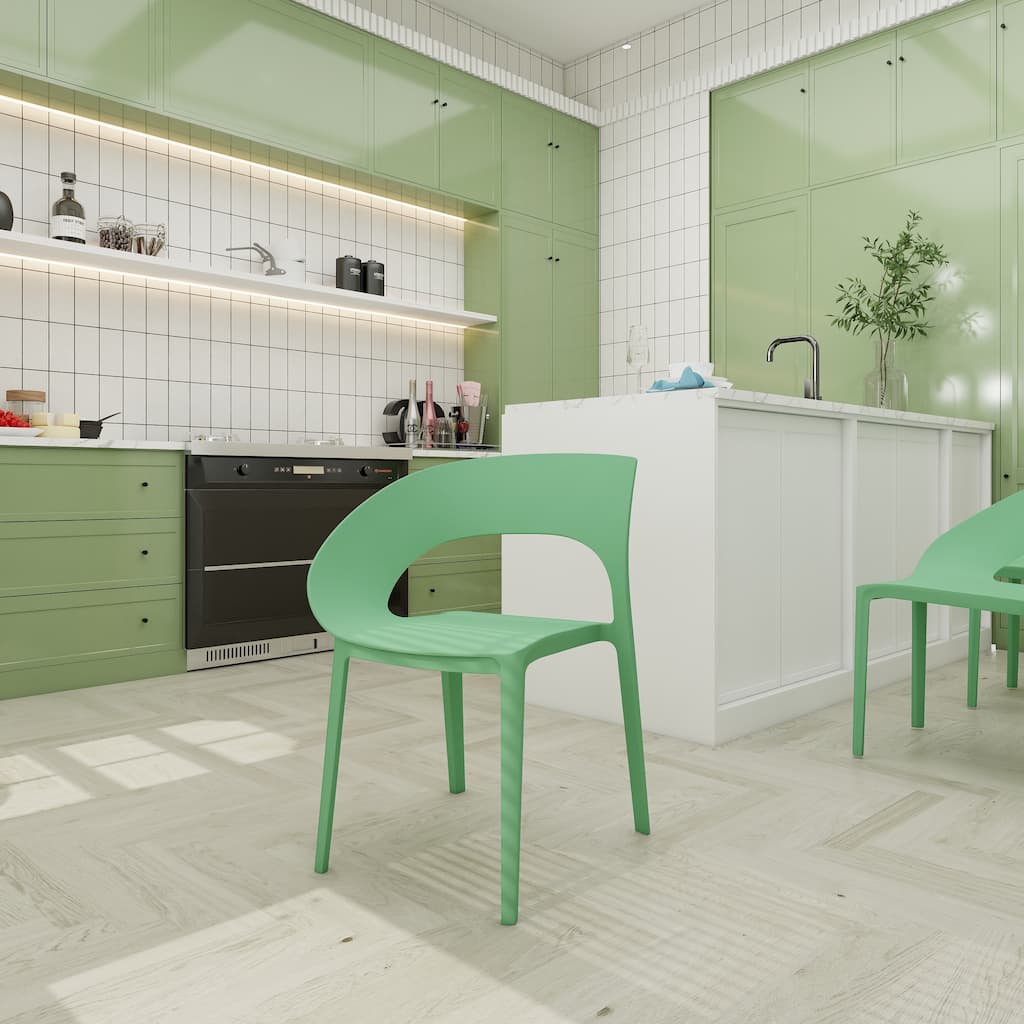 Haze Green Polypropylene Single-Side Chair - One-Piece Design for Indoor & Outdoor Use (Set of 4)