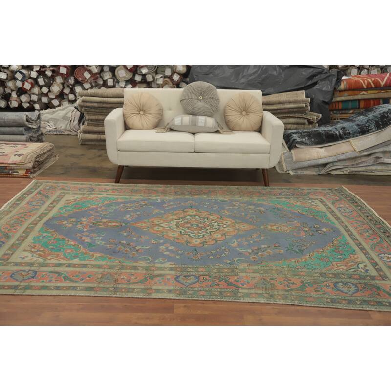 Hand Knotted Oriental 100% Wool Carpet Traditional Floral Purples Tabriz Area Rug - 9' 9'' X 6' 6''