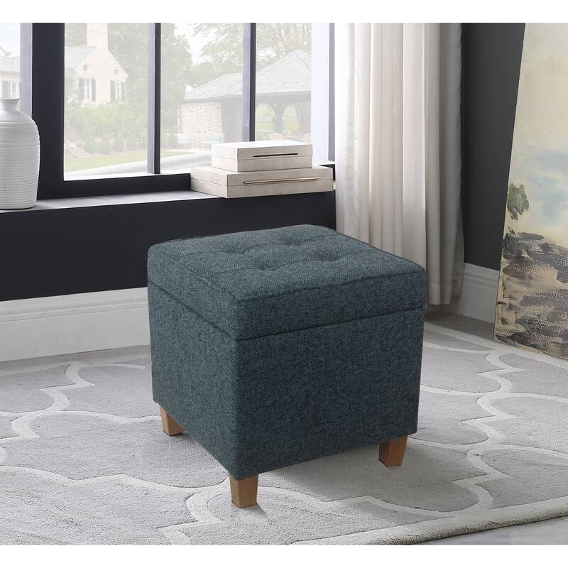 Square Tufted Storage Ottoman - Textured Navy - Textured Navy Woven