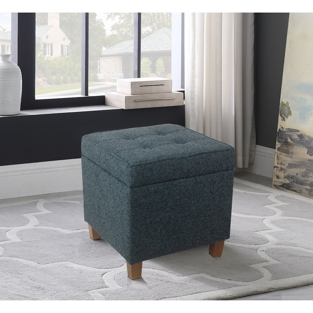 Square Tufted Storage Ottoman - Textured Navy