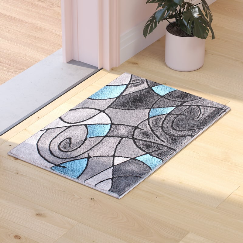 Modern Olefin Accent Area Rug - Abstract Pattern - 2' x 3' - Blue